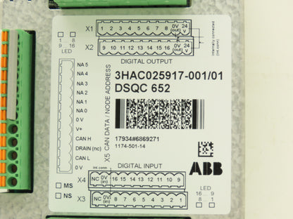 ABB DSQC652 3HAC025917-001 IRC5 Digital I/O Module 16 In/16 Out 24VDC DeviceNet