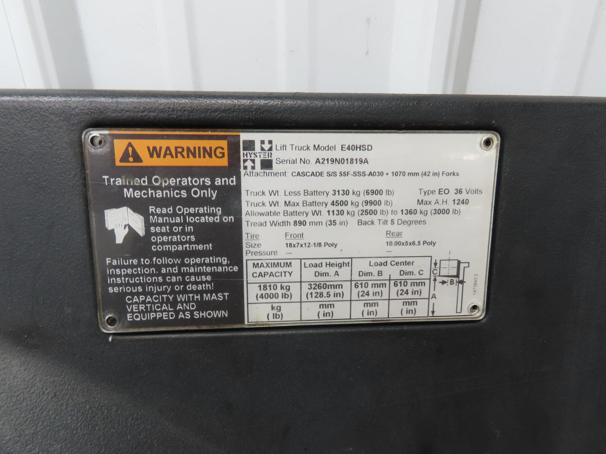 Hyster Hood Plastic Cover Removed From E40HSD Stand On Forklift