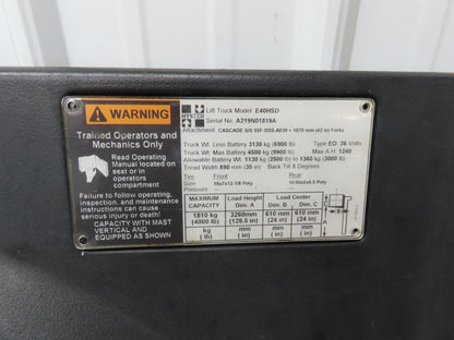 Hyster Hood Plastic Cover Removed From E40HSD Stand On Forklift