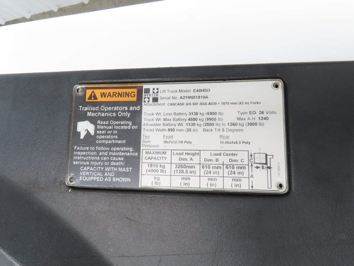 Hyster Operator Center Plastic Cover Removed From E40HSD Forklift
