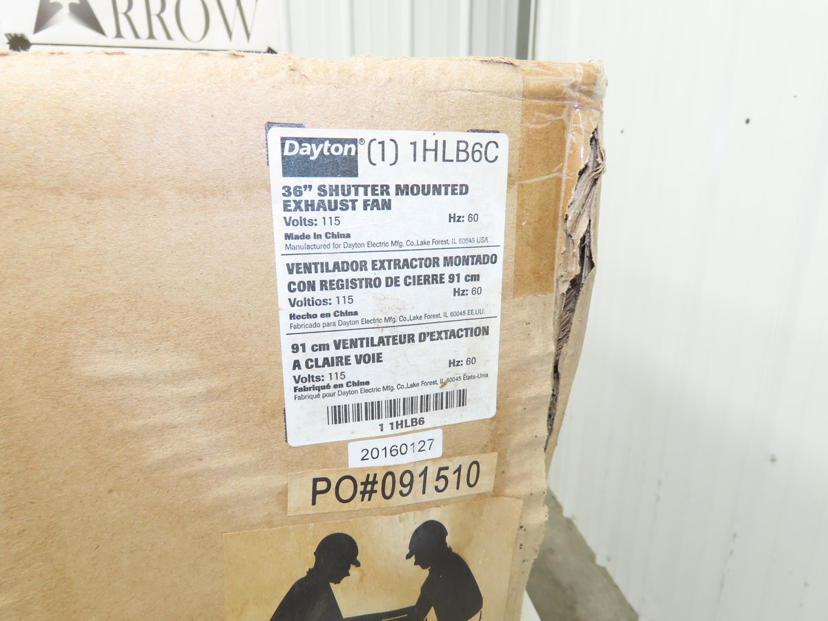 Dayton 1HLB6C Exhaust Fan 36" Louver Shutter 1/2HP 115V 1PH 6128CFM