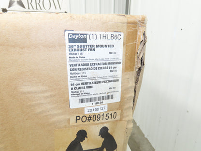 Dayton 1HLB6C Exhaust Fan 36" Louver Shutter 1/2HP 115V 1PH 6128CFM