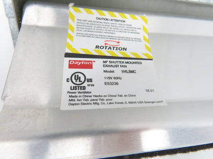 Dayton 1HLB6C Exhaust Fan 36" Louver Shutter 1/2HP 115V 1PH 6128CFM