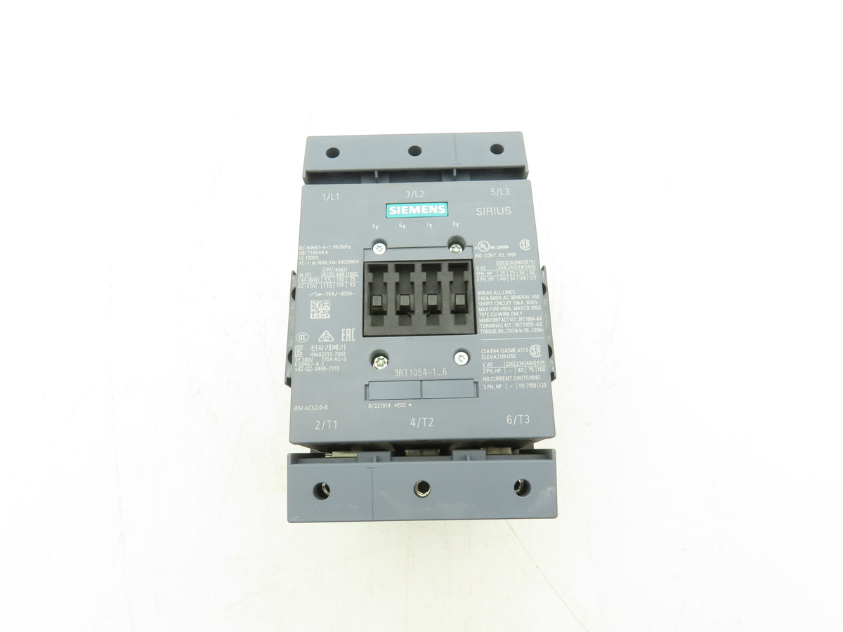 Siemens 3RT1054-1AR36 Motor Starter Contactor 115A 125Hp 600V 3Ph 480VAC/DC Coil