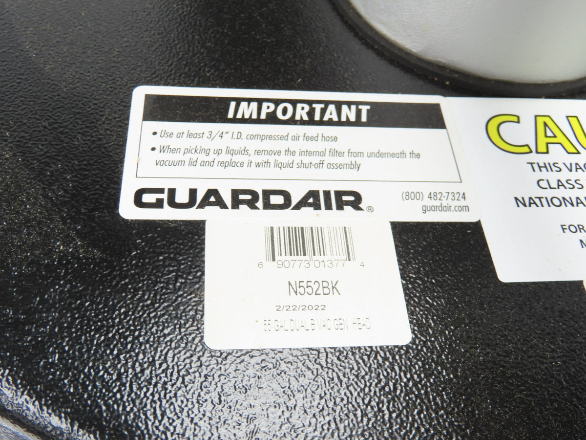 Guardair PowerQUAD 55 Gal Drum Pneumatic Venturi Vacuum Head Wet/Dry 110CFM
