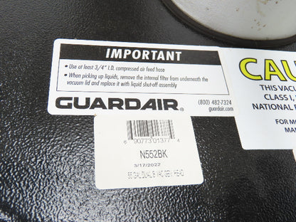 Guardair PowerQUAD 55 Gal Drum Pneumatic Venturi Vacuum Head Wet/Dry 110CFM