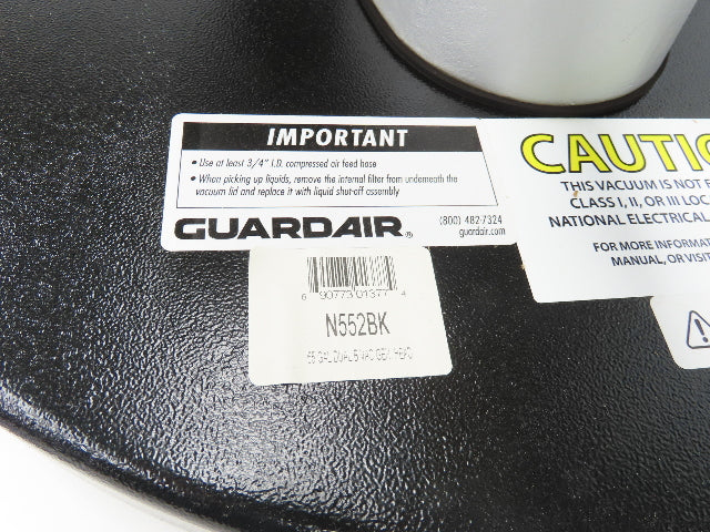 Guardair PowerQUAD 55 Gal Drum Pneumatic Venturi Vacuum Head Wet/Dry 110CFM