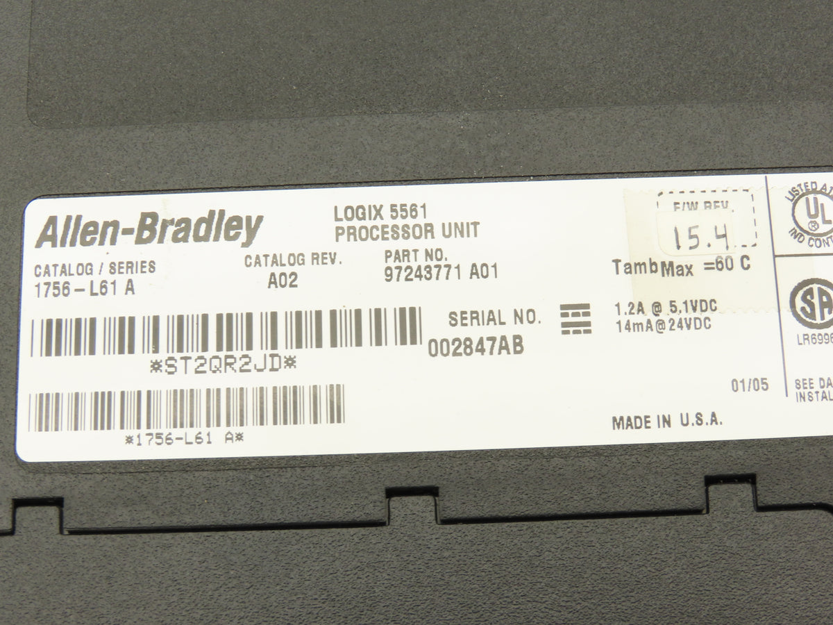 Allen Bradley 1756-L61 ControlLogix 5561 Processor F/W 15.4 Ser A Rev A02 Key
