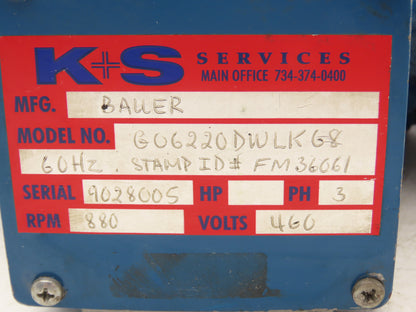 Bauer G06220DWLK68 AC Motor for Gearmotor 460V 3PH  No Gearbox *Rebuilt