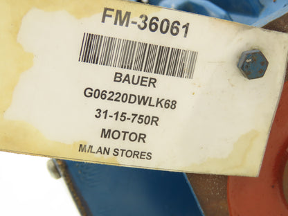 Bauer G06220DWLK68 AC Motor for Gearmotor 460V 3PH  No Gearbox *Rebuilt
