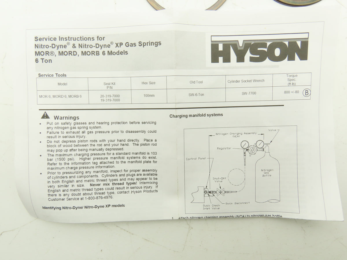 Hyson 20-319-7000 Nitro-Dyne Cylinder Repair Kit Seals O-Rings Shims Lube