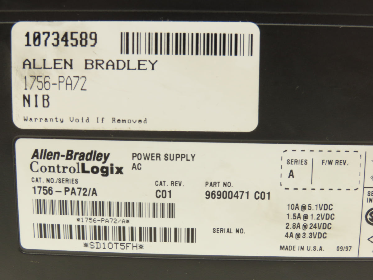 Allen Bradley 1756-PA72/A ControlLogix AC Power Supply 85-265VAC 5.1V 10A 75W