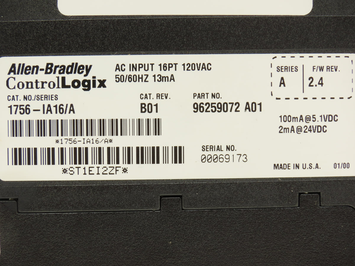 Allen Bradley 1756-IA16/A ControlLogix PLC AC Input Module 16PT Rev B01 FW 2.4