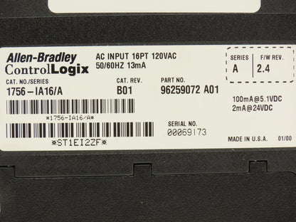 Allen Bradley 1756-IA16/A ControlLogix PLC AC Input Module 16PT Rev B01 FW 2.4