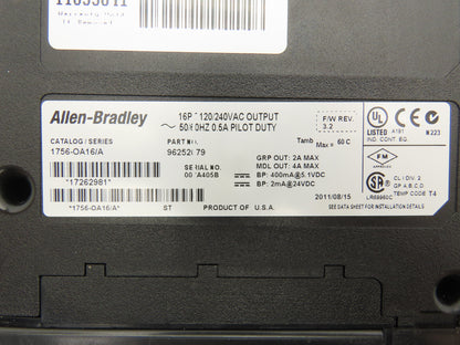 Allen Bradley 1756-OA16/A ControlLogix PLC 120/240VAC Output Module 16PT Rev 3.2