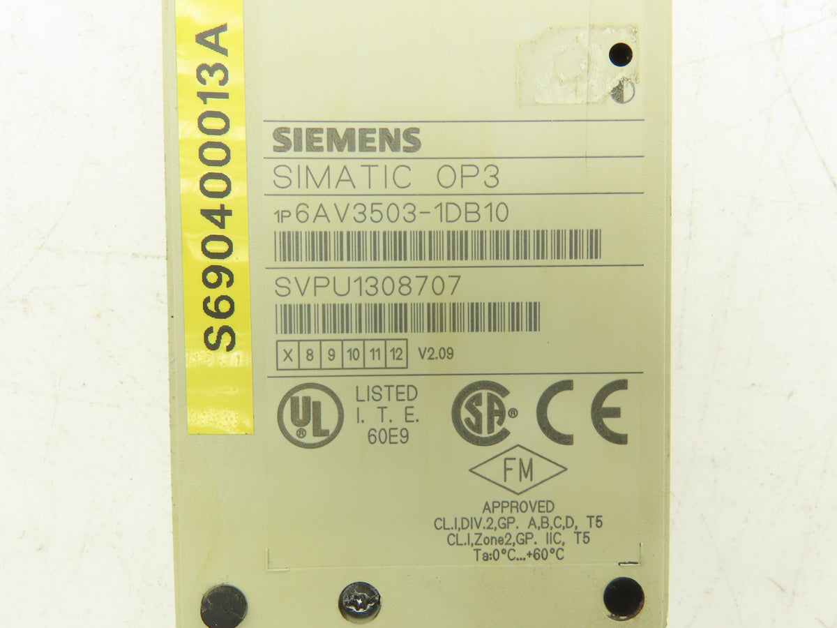 Siemens 6AV3503-1DB10 SIMATIC OP3 Operator Panel HMI 2x20 LCD 24VDC MPI RS232