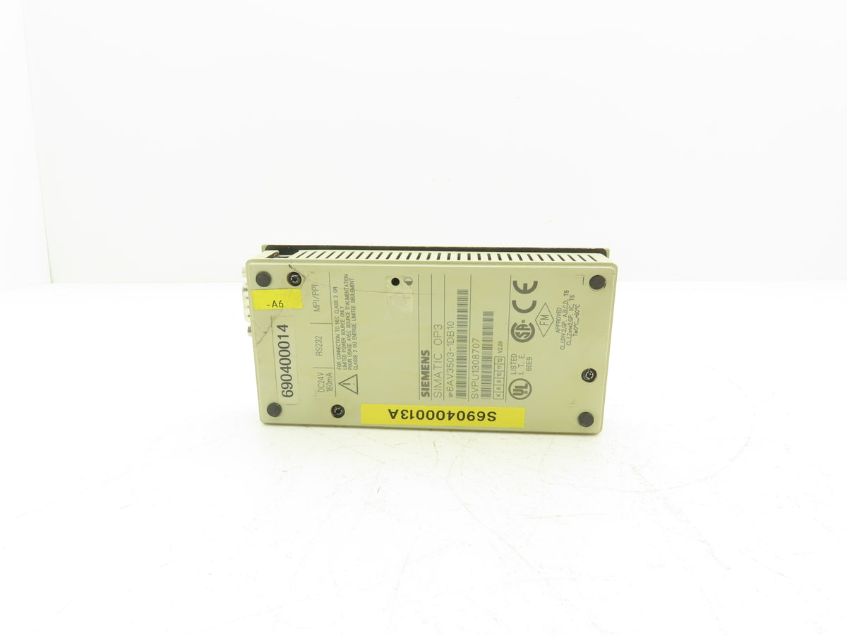 Siemens 6AV3503-1DB10 SIMATIC OP3 Operator Panel HMI 2x20 LCD 24VDC MPI RS232