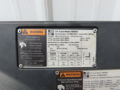 Hyster Hood Plastic Cover Removed From E40HSD Stand On Forklift