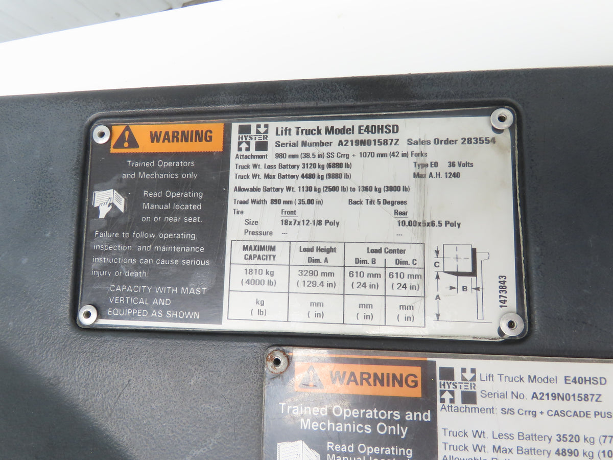 Hyster Operator Center Plastic Cover Removed From E40HSD Forklift