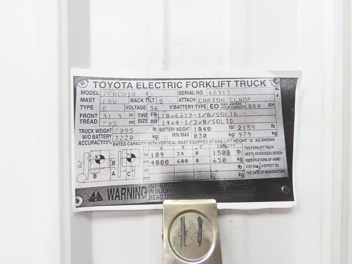 Toyota 7FBCU18 Electric Forklift Motor Drive Front Axle 8 Lug Off 7FBCU18