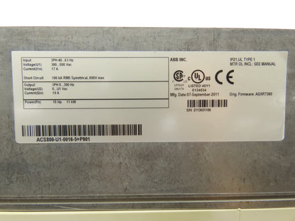 ABB ACS800-U1-0016-5+P901 Variable Speed AC Drive VFD 15Hp 480V 19A 3PH READ