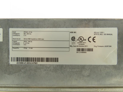 ABB ACS800-U1-0016-5+P901 AC Drive Variable 15 HP 11 kW 380-500V 3PH 19A VFD