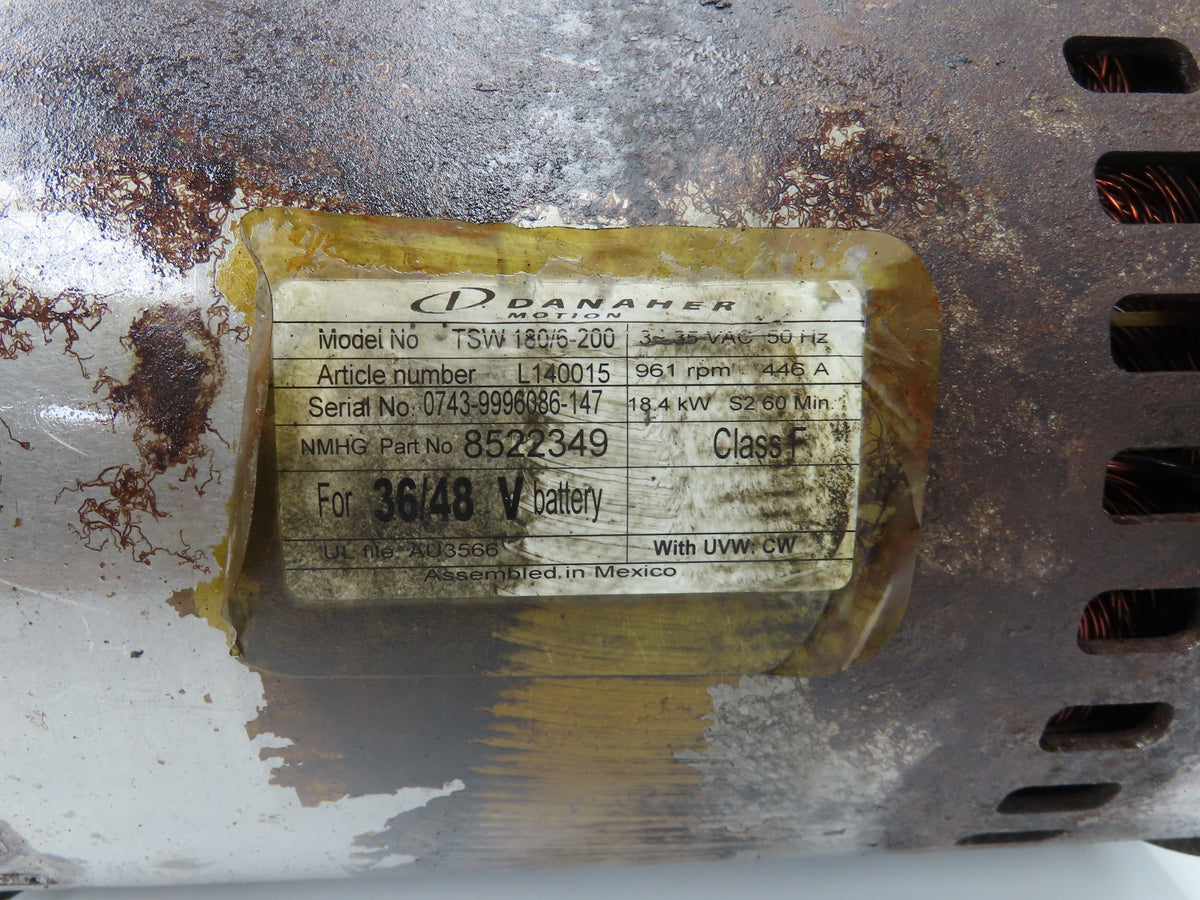 Danaher Controls TSW 180/6-200 Forklift Traction Motor 36/48V 961RPM Off E60Z-33