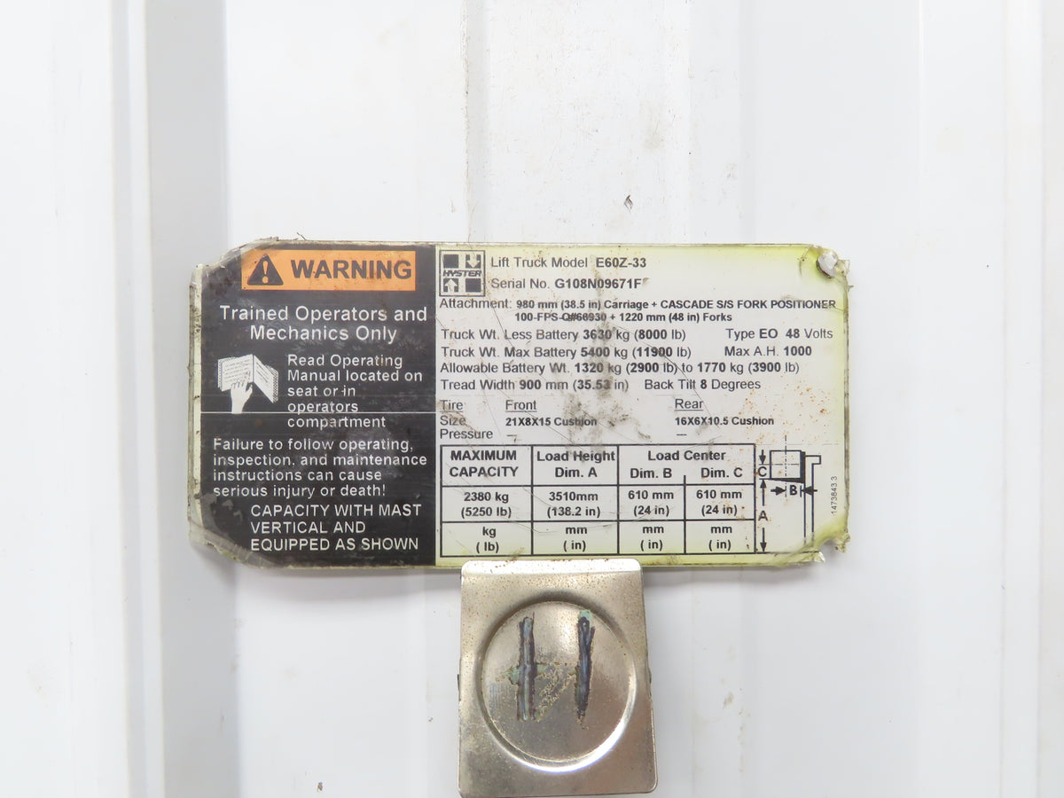 Danaher Controls TSW 180/6-200 Forklift Traction Motor 36/48V 961RPM Off E60Z-33