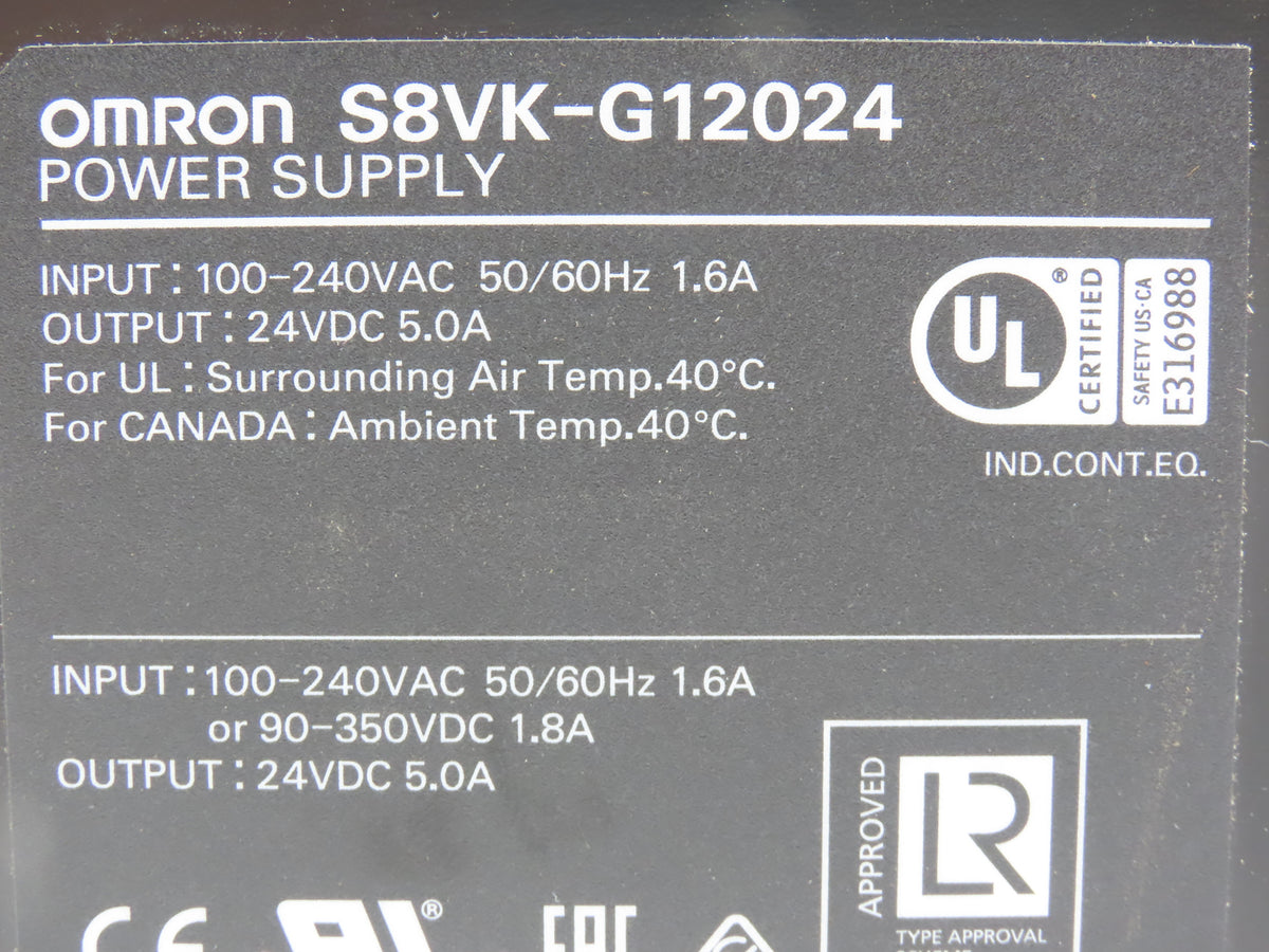 Omron S8VK-G12024 PLC Power Supply 100-240VAC 50/60Hz 1.6A In 24VDC 5A Out