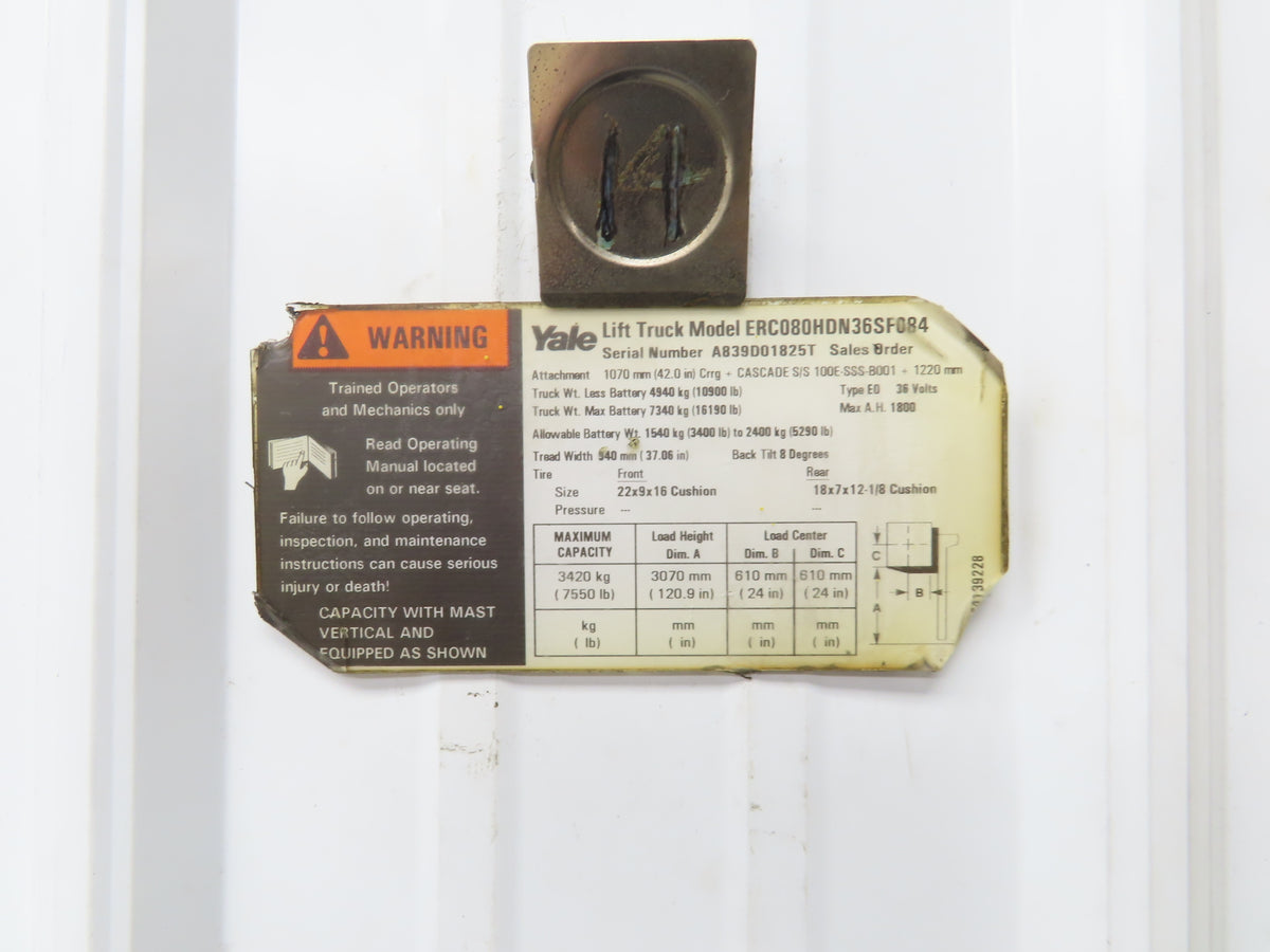Yale 730008001 Forklift Traction Drive Motor 36VDC Off ERC080HDN36SV084