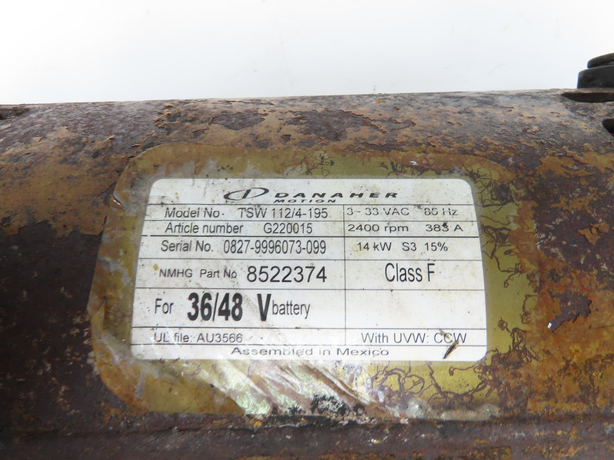 Hyster 8522374 Forklift Hydraulic Motor & Pump 36/48V Removed From E60Z-33