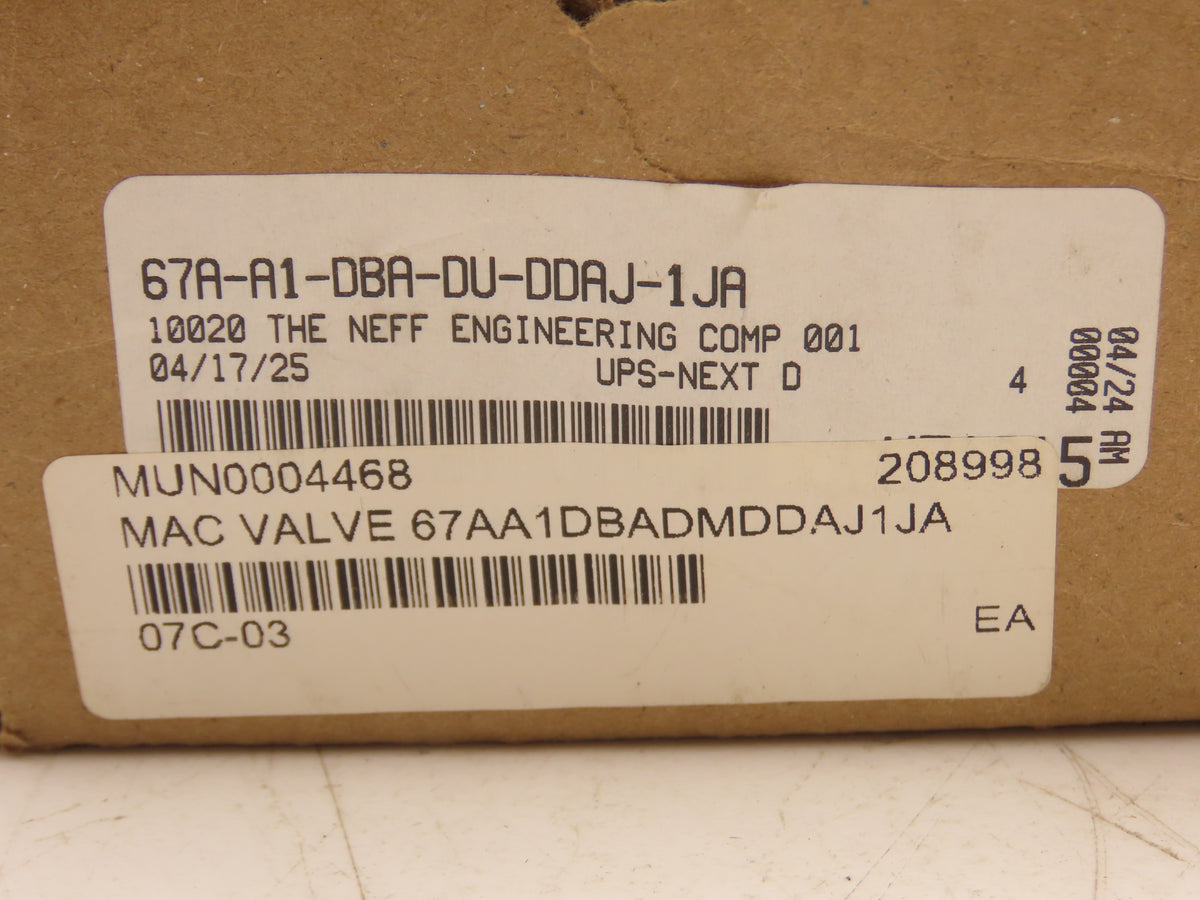 MAC 67A-A1-DBA-DU-DDAJ-1JA Pneumatic Air Solenoid Valve 1" BSPP 24VDC 3-Way NC