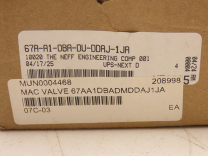 MAC 67A-A1-DBA-DU-DDAJ-1JA Pneumatic Air Solenoid Valve 1" BSPP 24VDC 3-Way NC