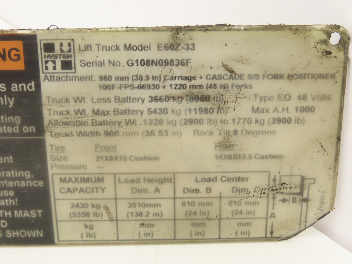 Hyster CP430-1 Electric Forklift Motor Contactor Control Assembly Off E60Z-33