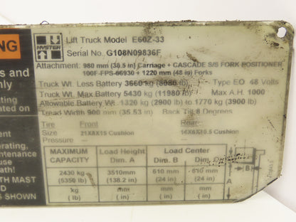 Hyster CP430-1 Electric Forklift Motor Contactor Control Assembly Off E60Z-33