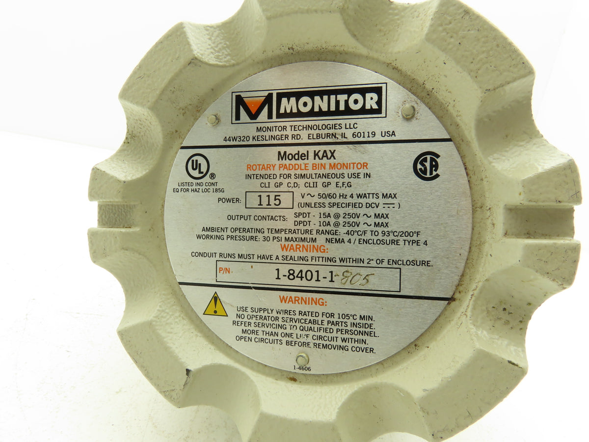 Monitor Technologies KAX Rotary Paddle Bin Monitor 115v 50/60hz Hazardous Use