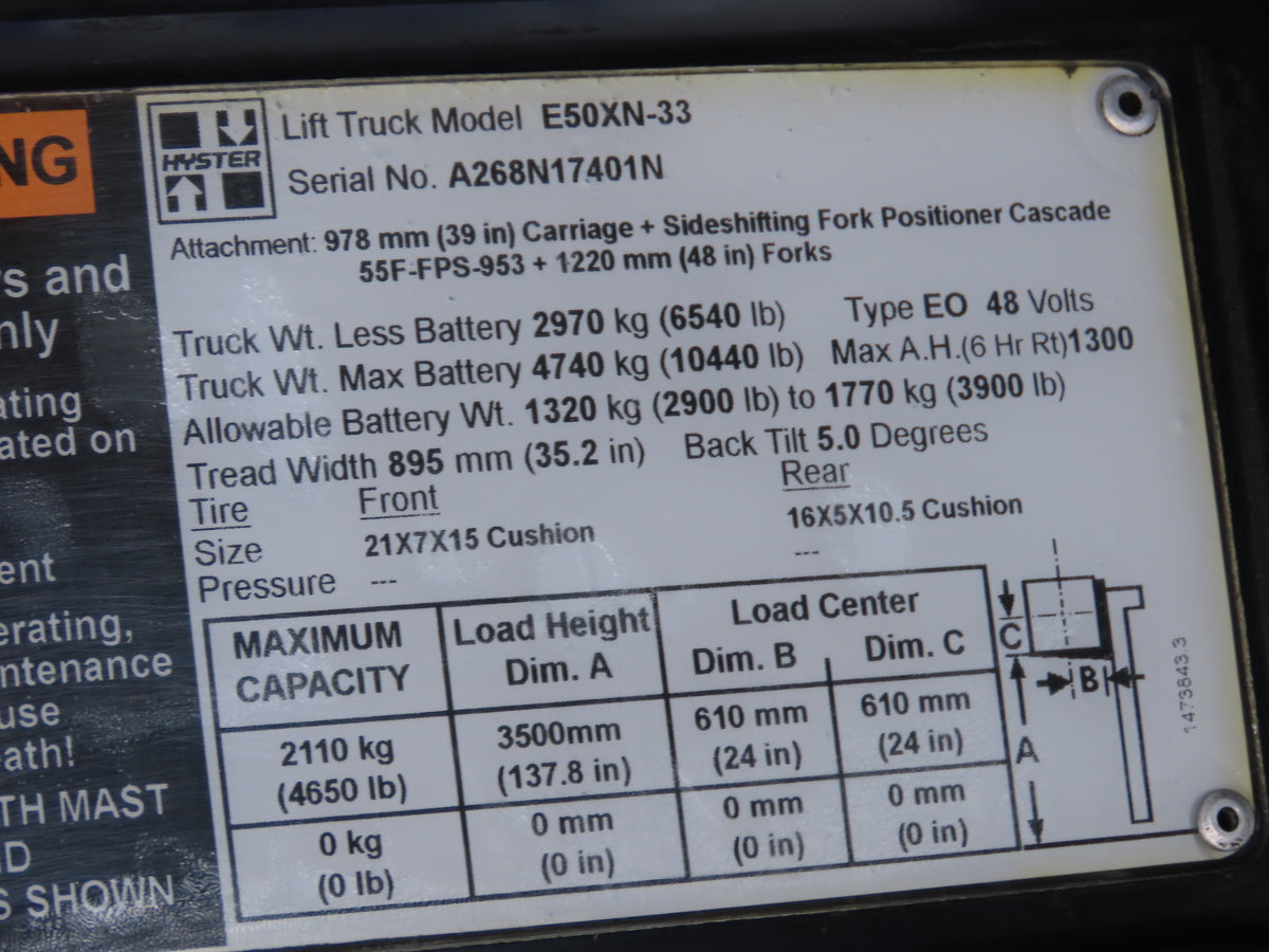 Hyster 8539580 Forklift Display Controller Module Rev 0 W/Key Off E50XN-33