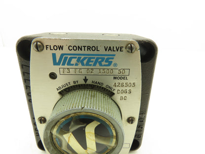 Vickers F3 FG 02 1500 50 Hydraulic Flow Control Valve Manual Knob 1500 PSI w Key