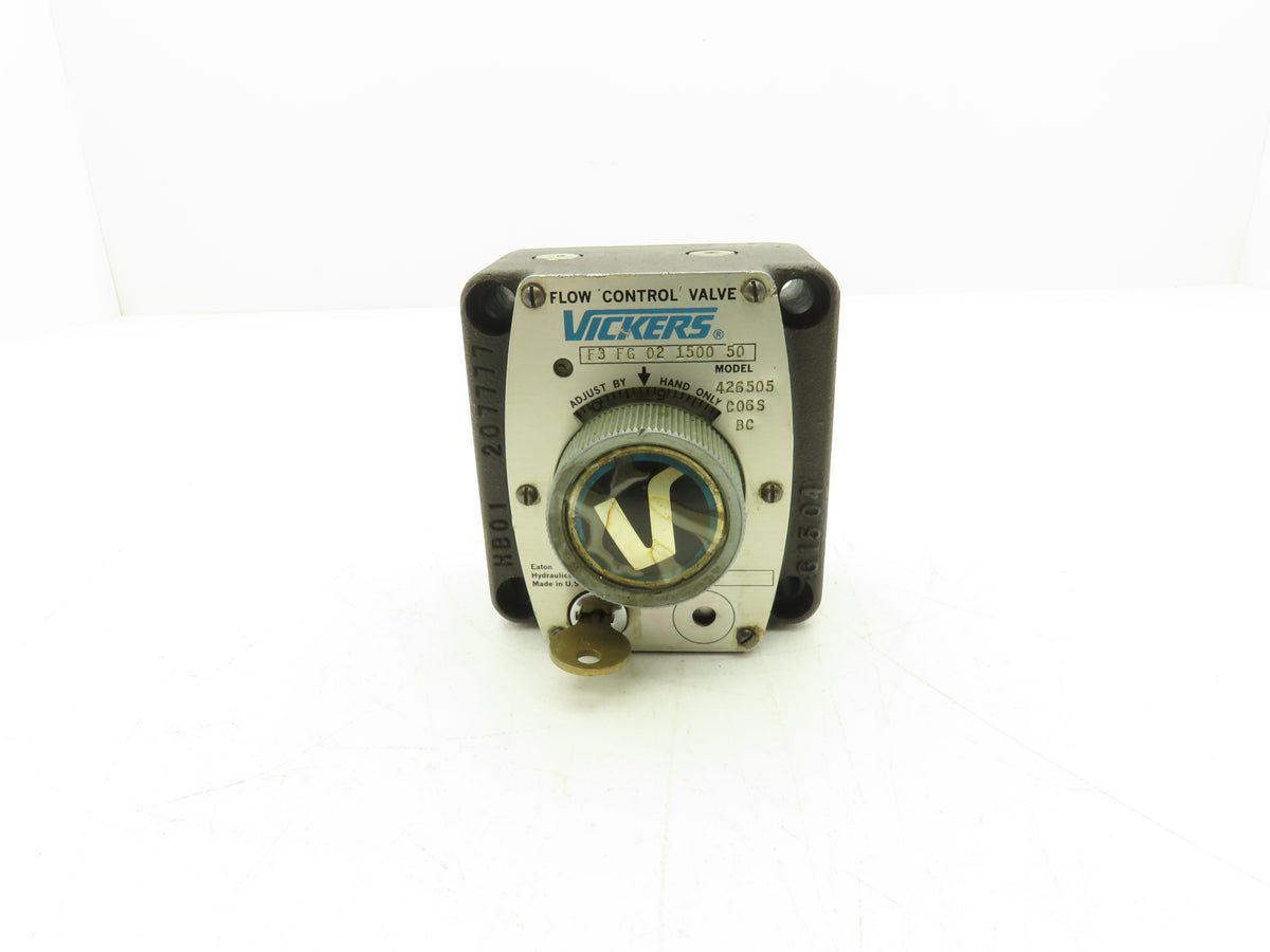 Vickers F3 FG 02 1500 50 Hydraulic Flow Control Valve Manual Knob 1500 PSI w Key