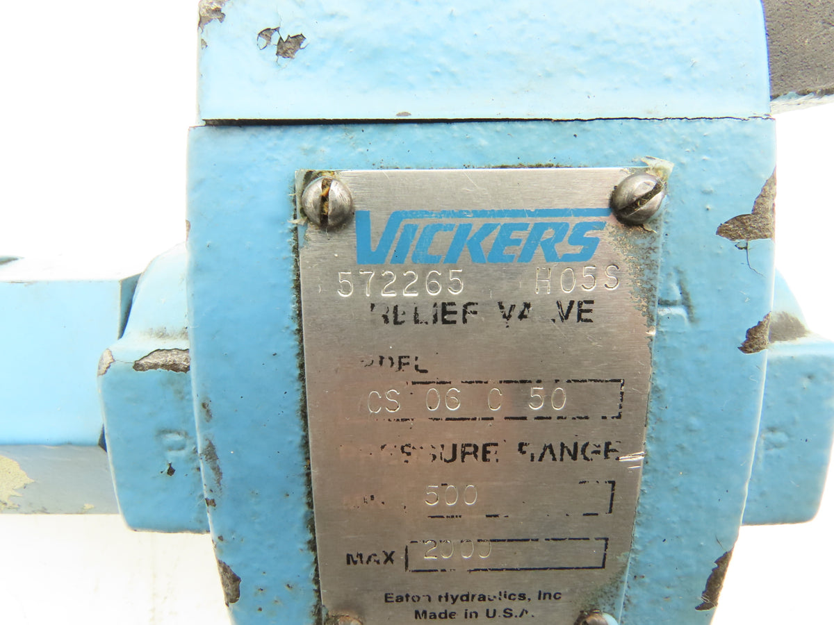 Vickers CS 06 C 50 Hydraulic Relief Valve 500-2000 PSI Adjustable Eaton