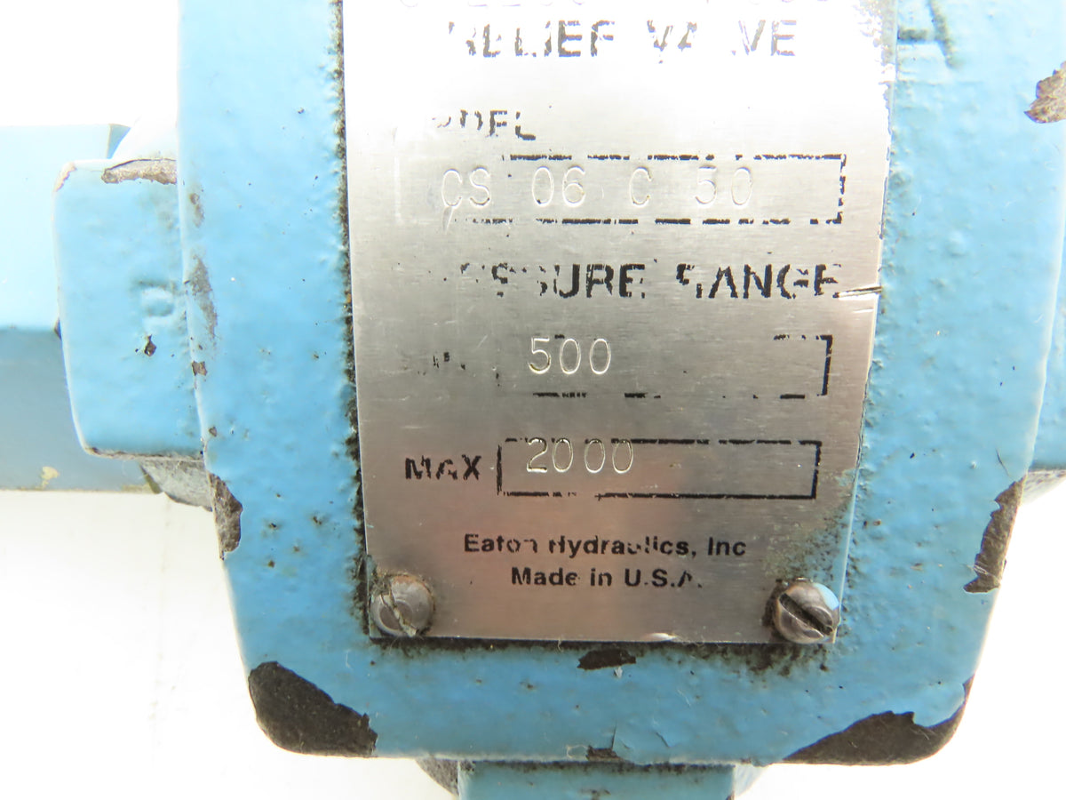 Vickers CS 06 C 50 Hydraulic Relief Valve 500-2000 PSI Adjustable Eaton
