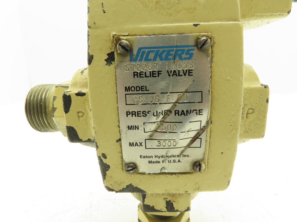Vickers CS 06 F 50 Hydraulic Relief Valve 1500-3000 PSI Adjustable Eaton