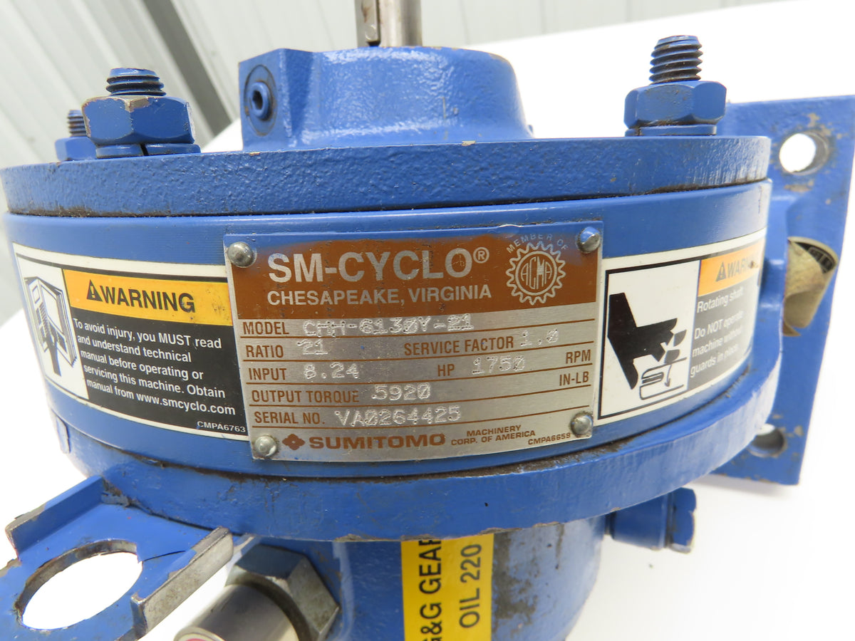 Sumitomo SM-Cyclo CHH-6130Y-21 Inline Gearbox 21:1 Ratio Reducer 83rpm 8.24Hp