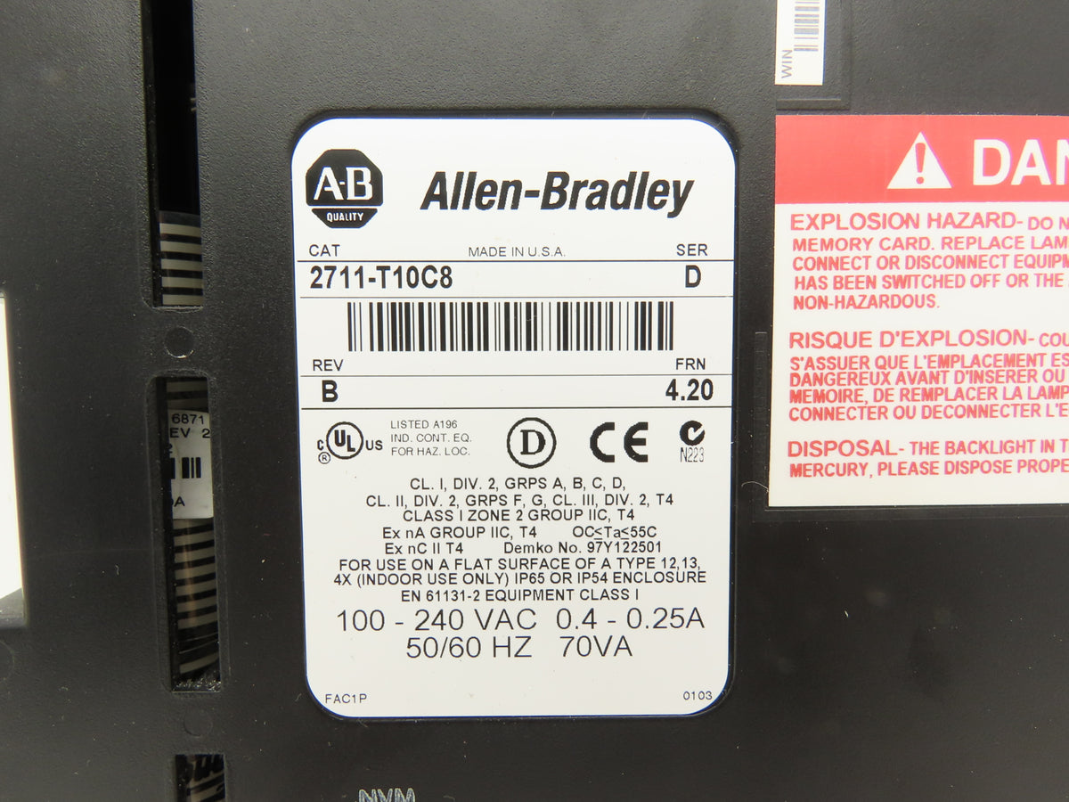 Allen Bradley 2711-T10C8 PanelView 1000 Touch Screen Operator Terminal Ser D