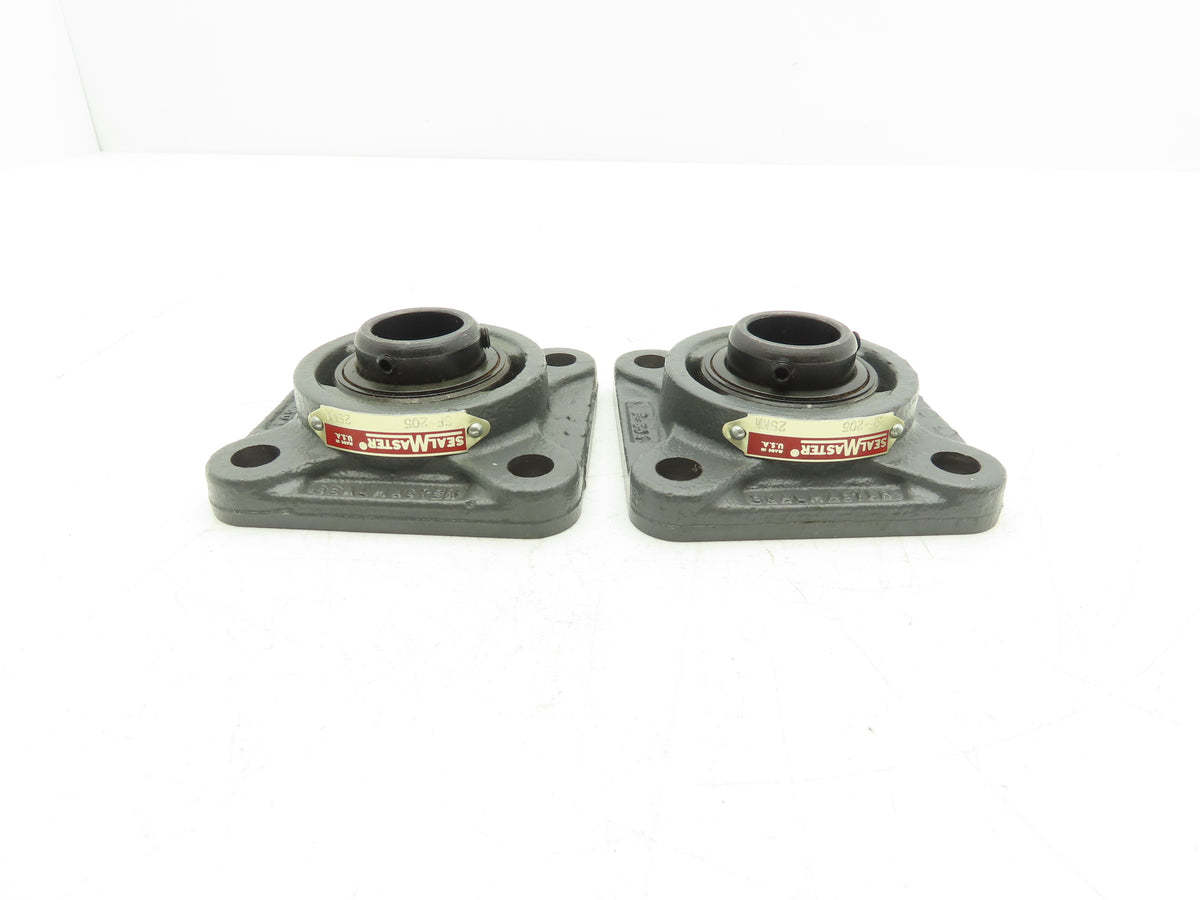 SealMaster SF-206 Flange Mount Ball Bearing 25 mm Bore 4-Bolt Lot of 2