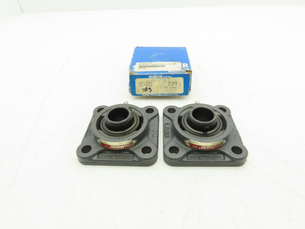 SealMaster SF-206 Flange Mount Ball Bearing 25 mm Bore 4-Bolt Lot of 2