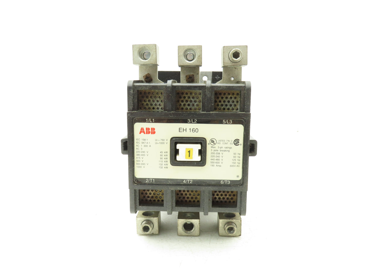 ABB EH160 3 Pole Motor Starter Contactor 190A 150Hp 600VAC 3Ph 120V Coil