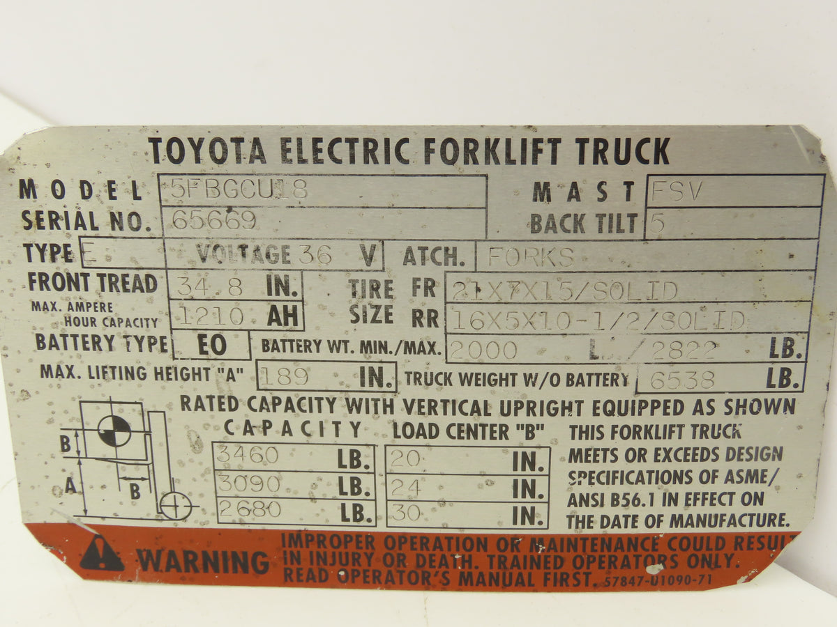 Toyota 5FBGCU18 Electric Forklift Hydraulic Brake Pedal Master Cylinder Assembly