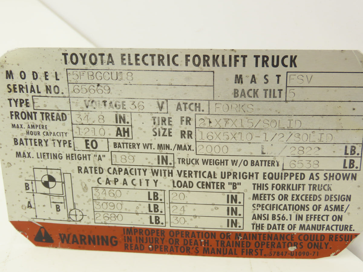 Toyota 14510-U1090-71A Forklift Power Steering Pump Motor Off Toyota 5FBGCU18