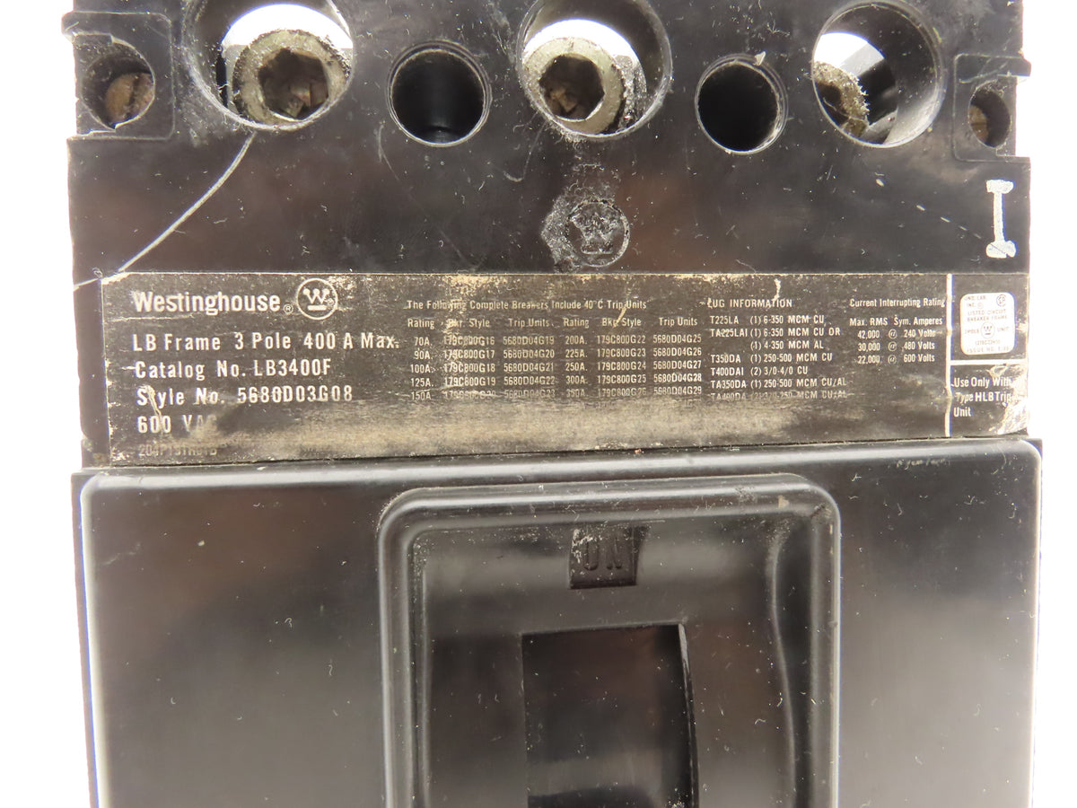 Westinghouse  LB3400F Circuit Breaker 400A 600V Type LB 3 Pole